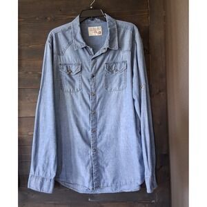 JNCO Crown Brand Chambray Western Shirt Men's XXL Pockets Snap Button Cowboy‎